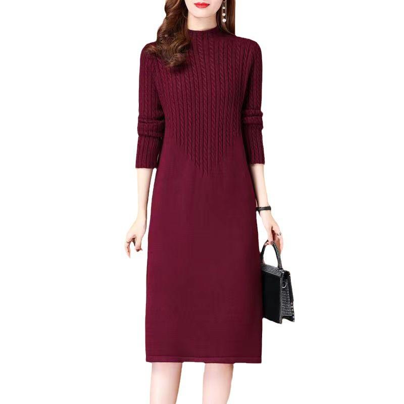 Womens Knit Midi Dress Winter Half Turtleneck A-Line Sweater Slim Fit Layering Under Coat