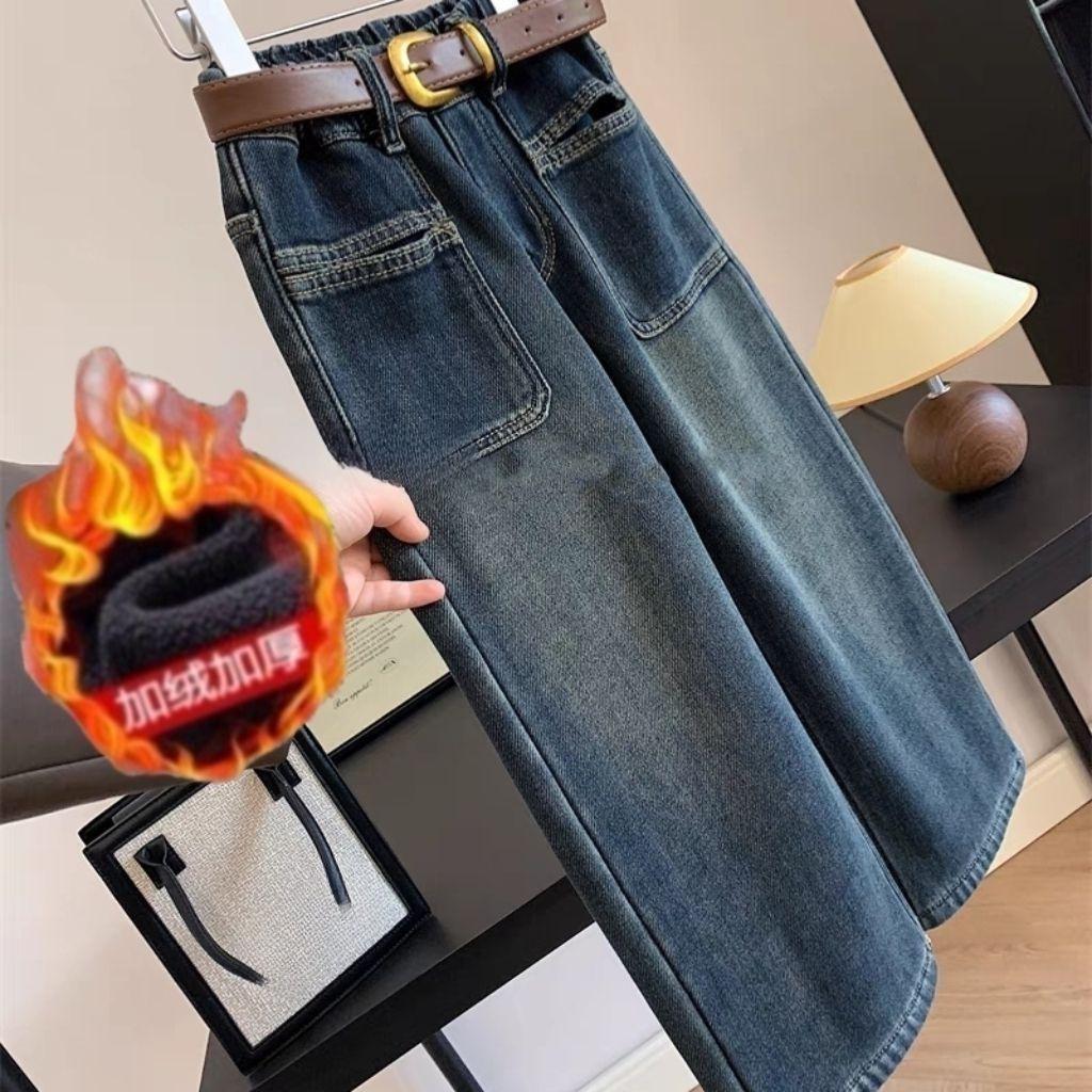 

Fleece-Lined Micro-Flare Velvet Pants for Girls (2025) - Autumn & Winter, Medium/Large Size 120