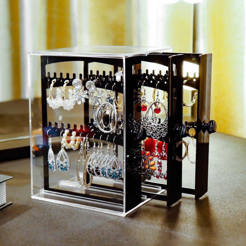 A Clear Earring And Necklace Display Case, Vintage Plastic Storage Case With Drawers For Bracelets, Rings And Accessories