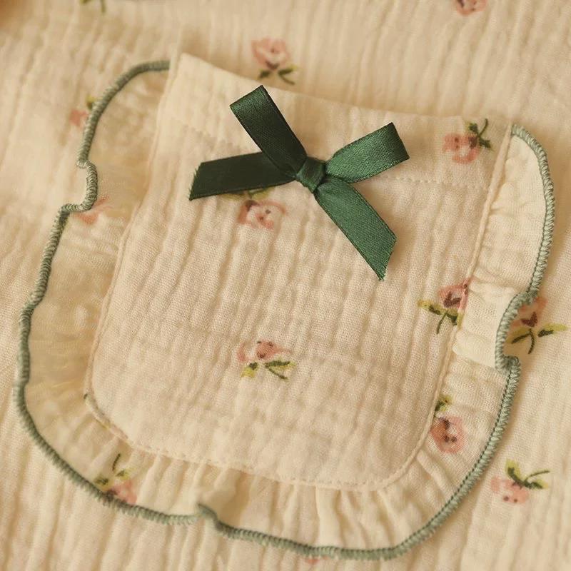 Damen Spitzen Langarm Strickjacke Pyjama Set - Süßes Blasen-Design für Frühling und Herbst