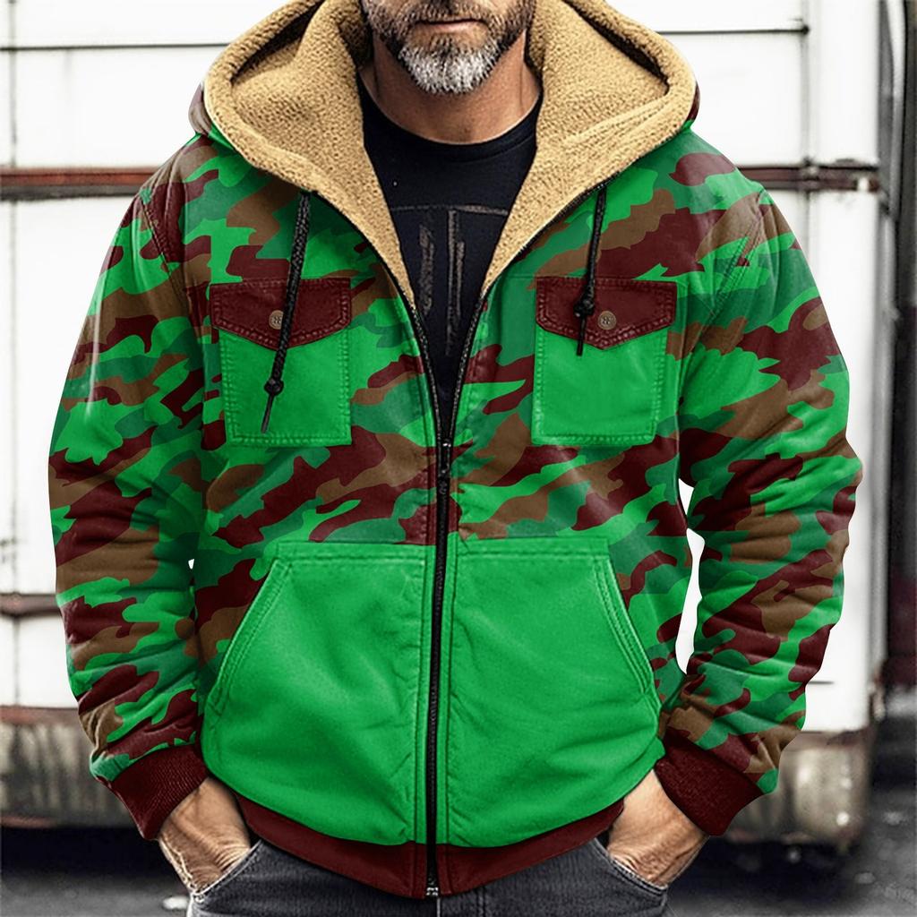 Herren Winterjacke mit Camouflage-Print Herren Casual Trend Reißverschluss Kapuzenjacke