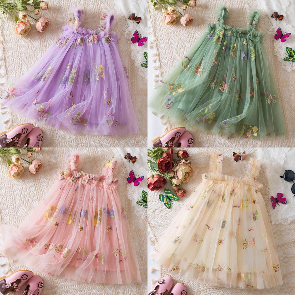 Princess Girls Summer Cotton Blend Embroidered Dress For Toddler Girls With Flower Pattern