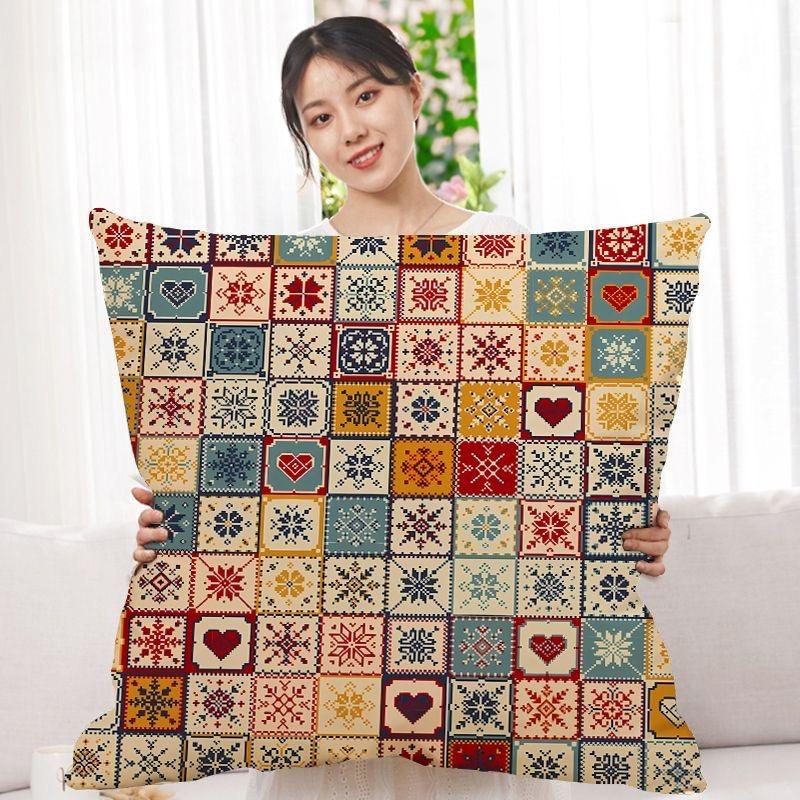 Double-Sided Bohemian Print Ethnic Style Pillow Cover Sofa Living Room Cushion Cover Geometric Pillow Square Pillowcase