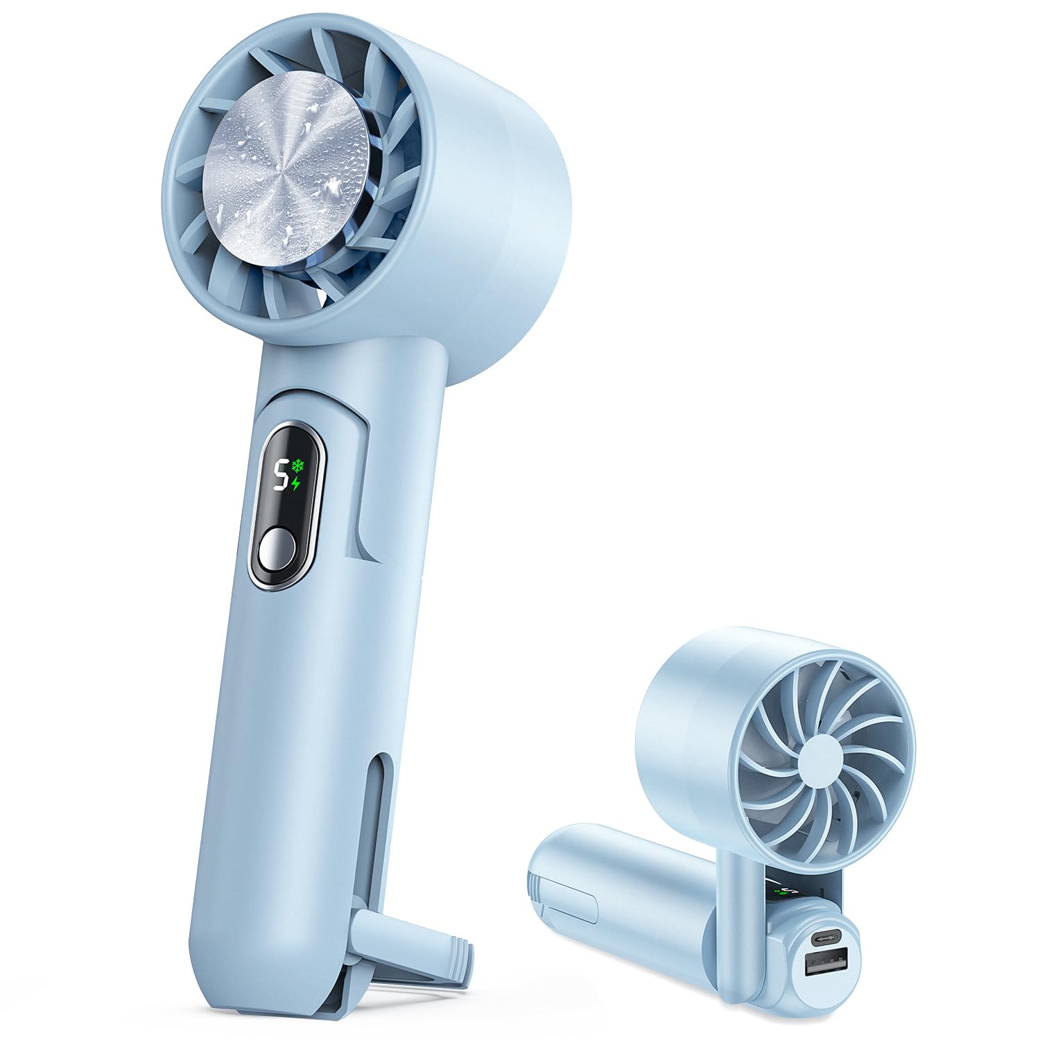 

Portable Fan with Cooling Plate and Mobile 2024 New Handheld Neck Desk Instant USB 5000mAh Large 5 Adjustable Power Compact Mini Rechargeable USB Fan синій