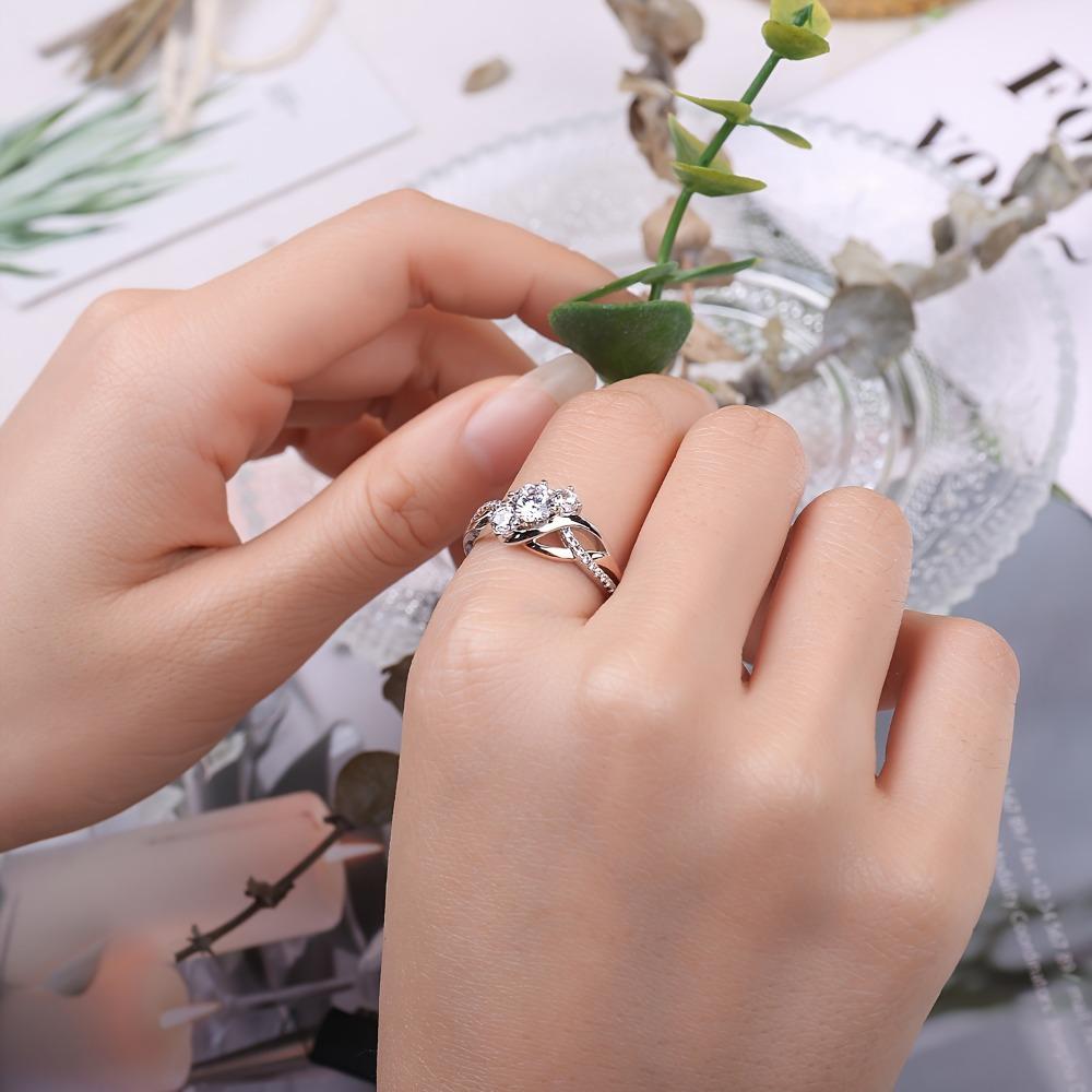 925 Sterling Silver Infinity Symbol Wedding Ring Round Cut Cubic Zirconia Women's Bridal Set