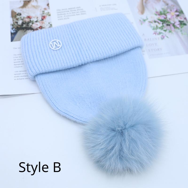 New In Hat Real Fox Fur Pom Poms Hat Women Outdoor Warm Skullies Beanie Winter Hat For Women Rabbit Knitted Thick Cap Christmas