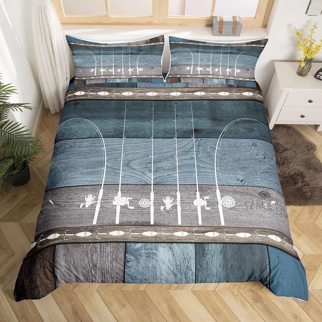 Fischerei Bettwäsche Sets Für Erwachsene Queen Size Bettbezüge Leichte Daunen Zimmer Dekoration 2 Kissenbezüge 1 Bettbezug Ohne Bettdecke