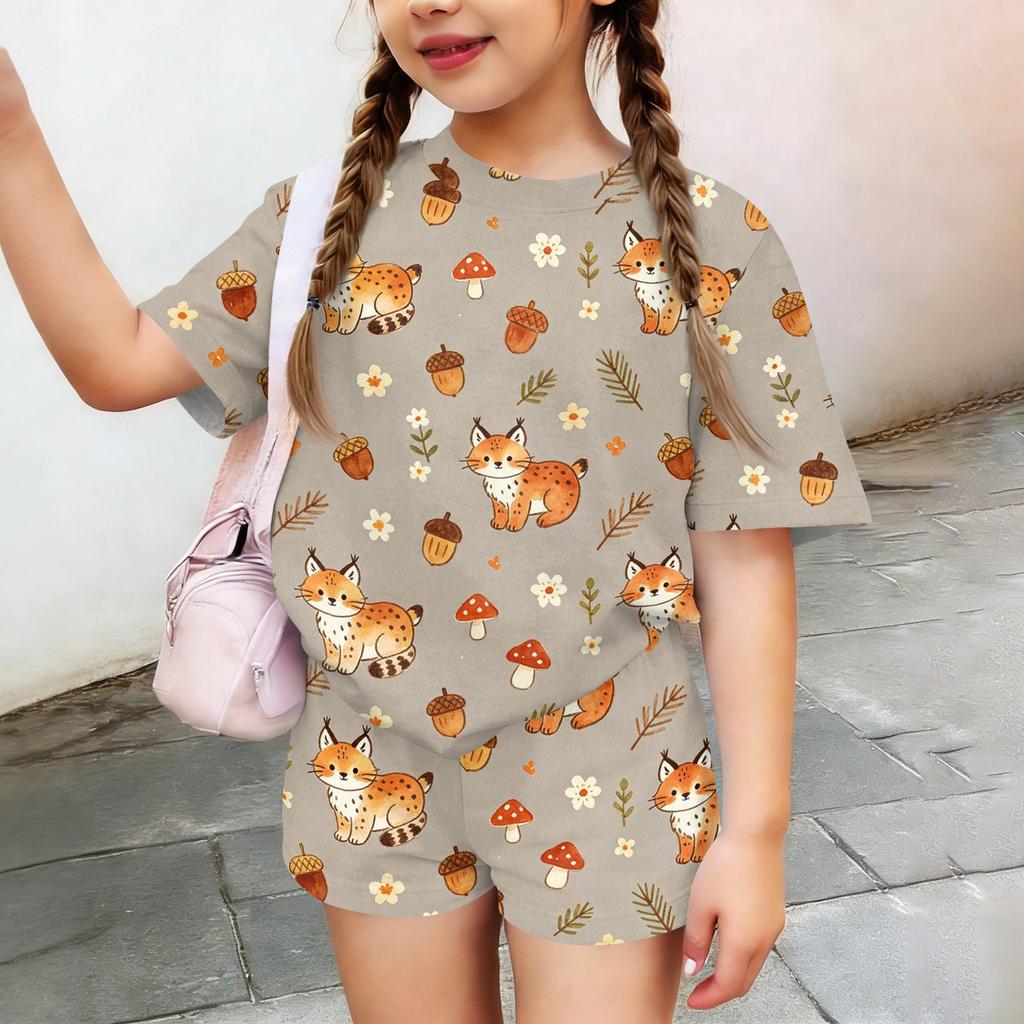 Kids Casual Short Sleeve Top and Shorts Set Animal Print Lightweight Comfortable Summer Outfit for Boys and Girls