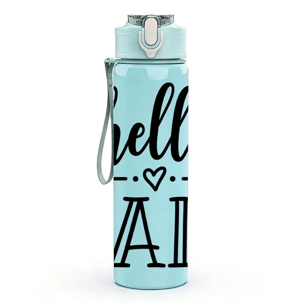 1PC Hello Fall Cursive Letter 750ml Color Plastic Sports Water Bottle Leakproof Flip Straw Lid Suitable for Sports Office Home Use
