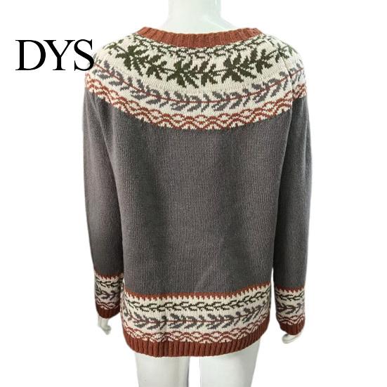 Comfortable Pullover Women Sweater Crew Neck Design Long Sleeve Patchwork Breathable Color Knitting Jumper Loose Fit Casual Knitwear Soft Knit Top