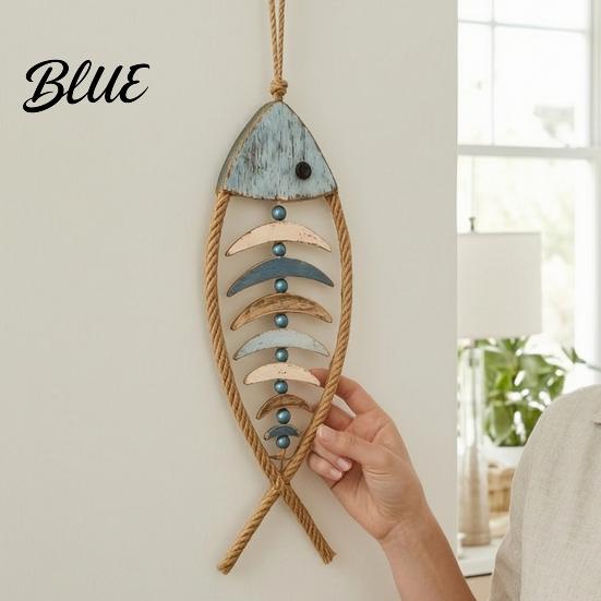 Wood Wall Hanging Decoration Bohemian Wooden Fish Decor With/without LED Lights Coastal Retro Ornament Handmade Hemp Rope for Bedroom Living