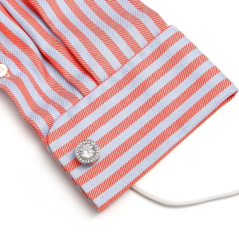 Vintage Styles Round Cufflinks with Cubic Zirconia Stones for Men in Formal and Social Event