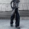Jeans da Uomo in Denim Vestibilità Rilassata Gamba Larga Con Ricami Stile Streetwear Retrò