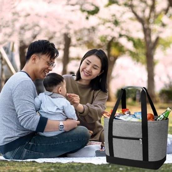 Insulated bag large capacity zipper lunch foldable eco thermal food storage lightweight multifunctional tote suitable commuting school cherry blossom