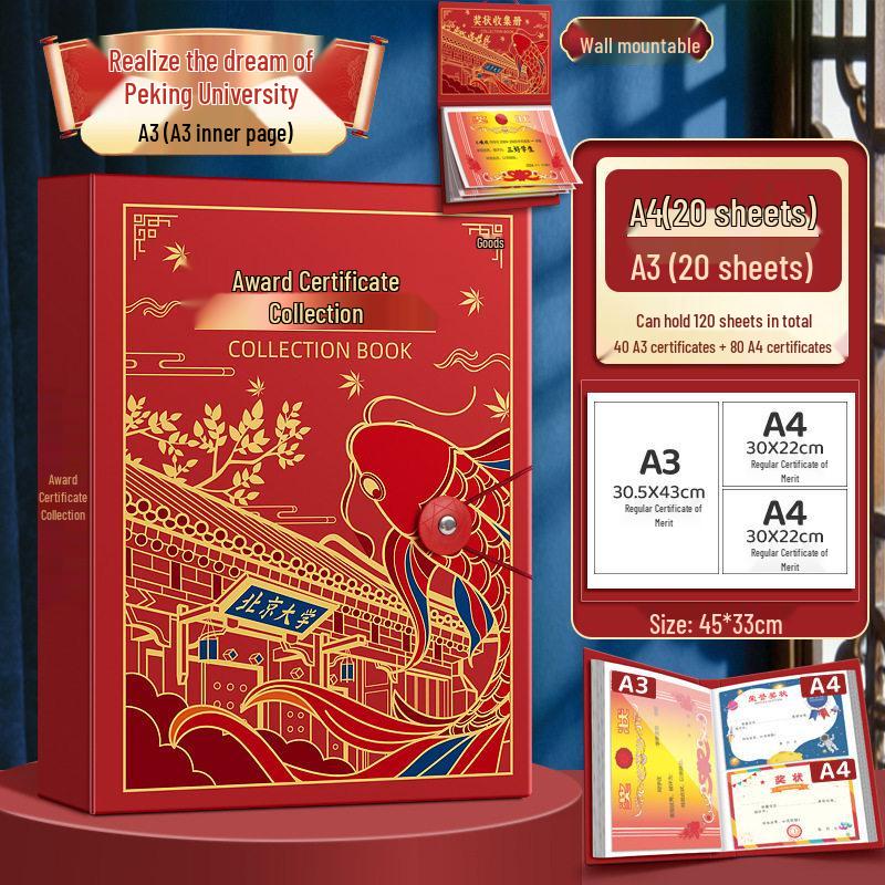 A4 Full Color Certificate Album for Boys & Girls - A3 Art Storage for Students