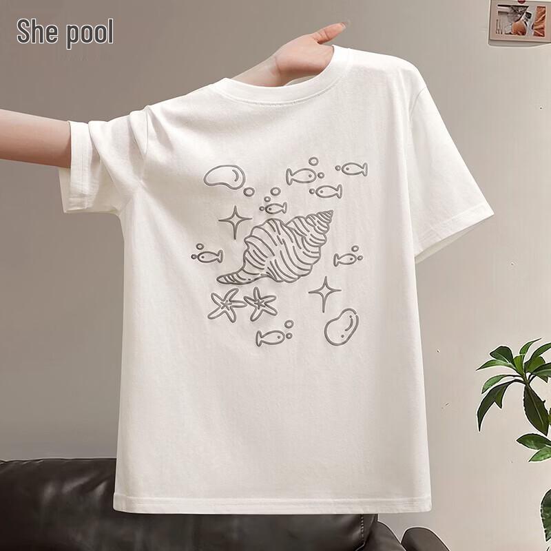 Women s Ocean Print Round Neck Short Sleeve T-Shirt S