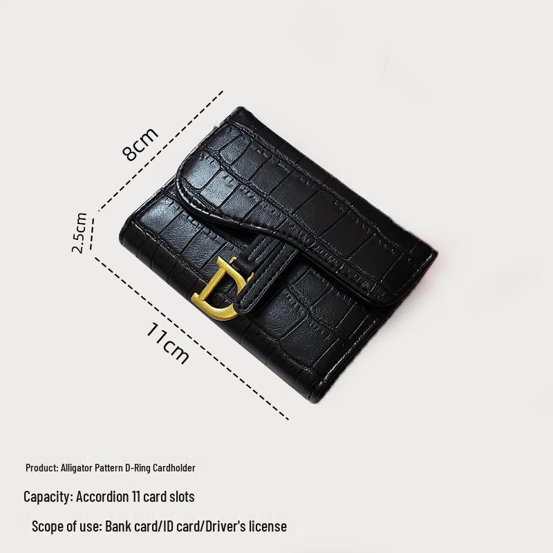 New D-Ring Crocodile Pattern Card Holder & Ladies Coin Purse: Short, Large Capacity, Folding, Anti-Demagnetization, Hot Zipper Design.