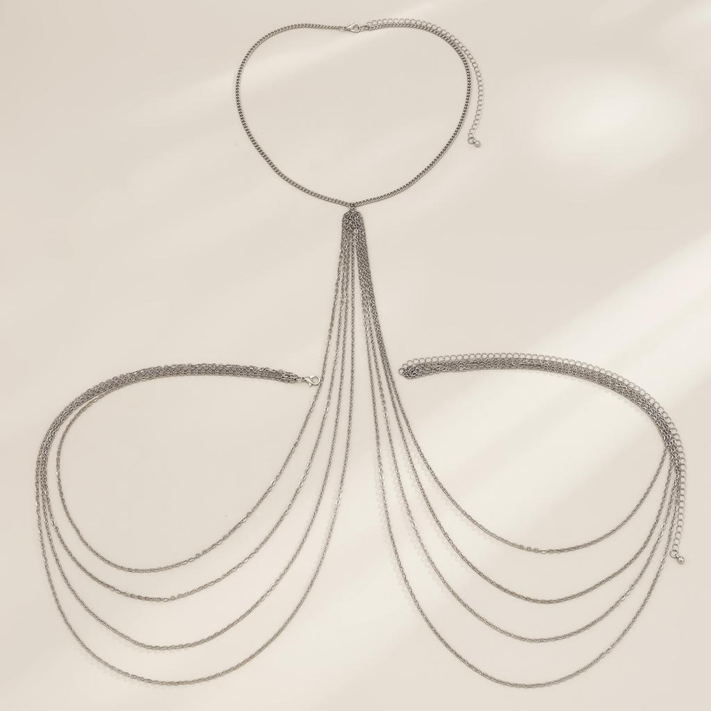 Accessories, Sexy Simple Multi-layer Fringed Chest Chain, Bikini Necklace, Exaggerated Metal Wind Body Chain