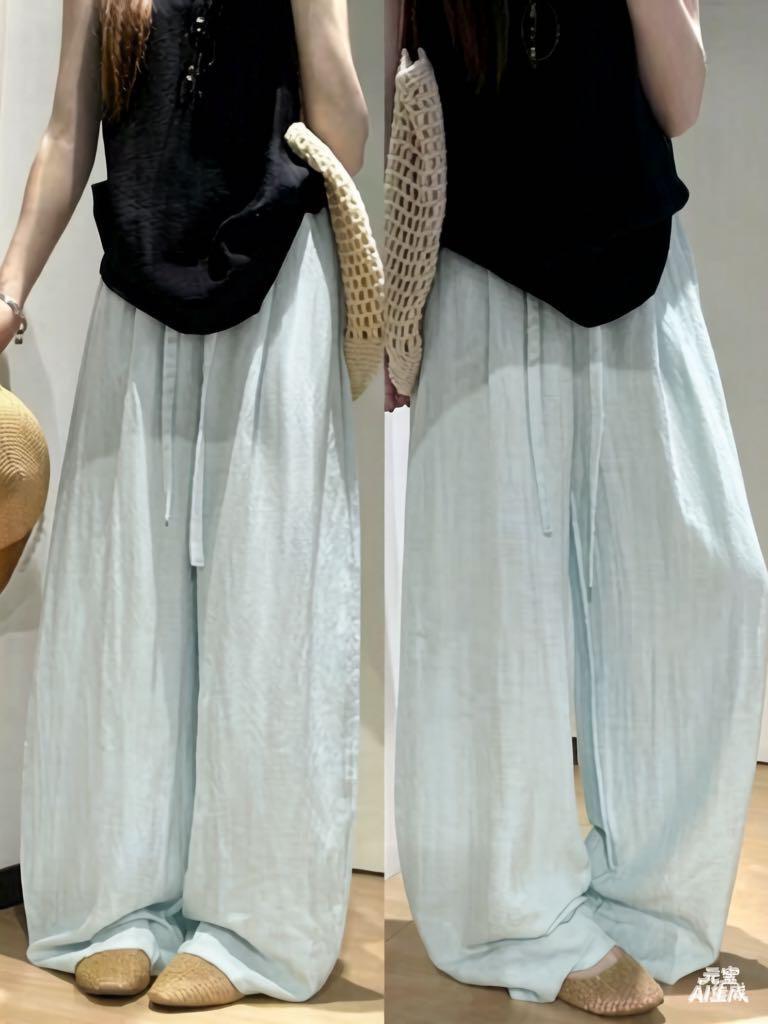 Tencel Leinen Weite Scherenbein Hose: 2026 Frühling/Sommer Dünn Kordelzug Drapierung Lässiger Stil