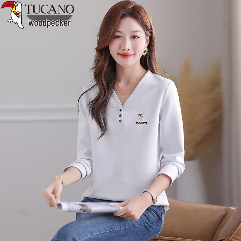 Woodpecker Women s V-Neck Long-Sleeve Casual Top 3XL