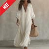 European and American Women's Lace Splicing, Collar Long Dress, Bat Sleeve Vacation Beach Dress Fairy