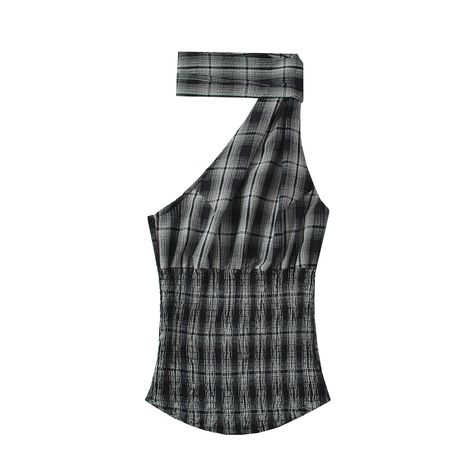 

Комплект женский клетчатый топ-халтер и юбка на весну 2025 - Европейская и американская мода L