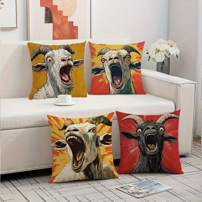 Colorful Screaming Goat Digital Printing Pillow Cover Short Plush Suitable Living Rooms Bedrooms Sofas Throw Cushion Cover