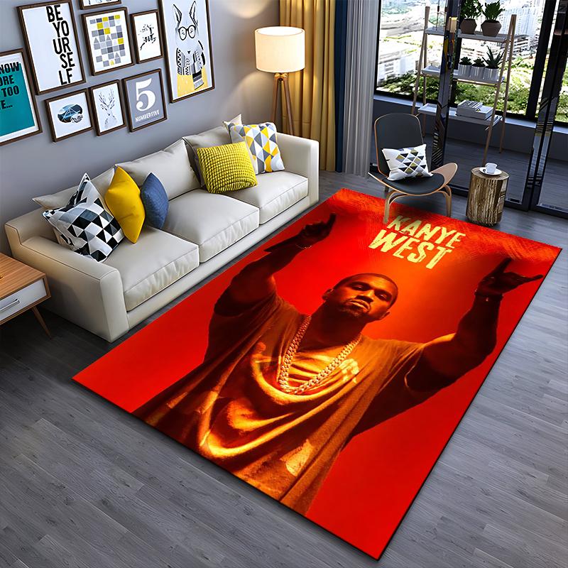 Area Rug, Kanye West Red Stage Concert Arms Up Chain Photo Poster Print, Man Cave Decor, Non-Slip Mat
