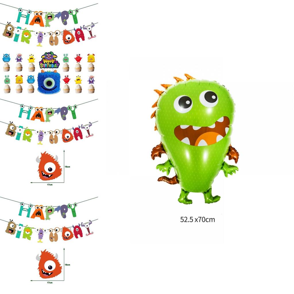 Colorful Cartoon Monster Et Alien Maggie Balloon Party Decor Banner Cake Topper For Birthday Supplies