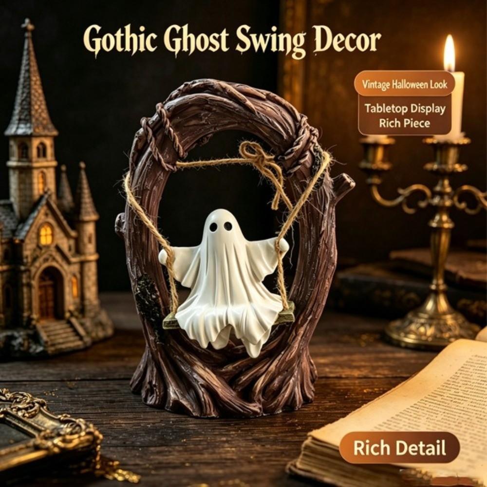 White Halloween Ghost Sculptures Cute Swing Ghost Decorations Bookshelf