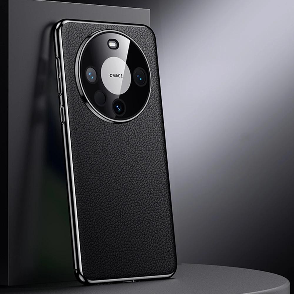 Genuine Cowhide Leather Phone Case for Huawei Mate 40 50 60 70 Pro Electroplating Bumper Full Lens Protection Back Cover Cases