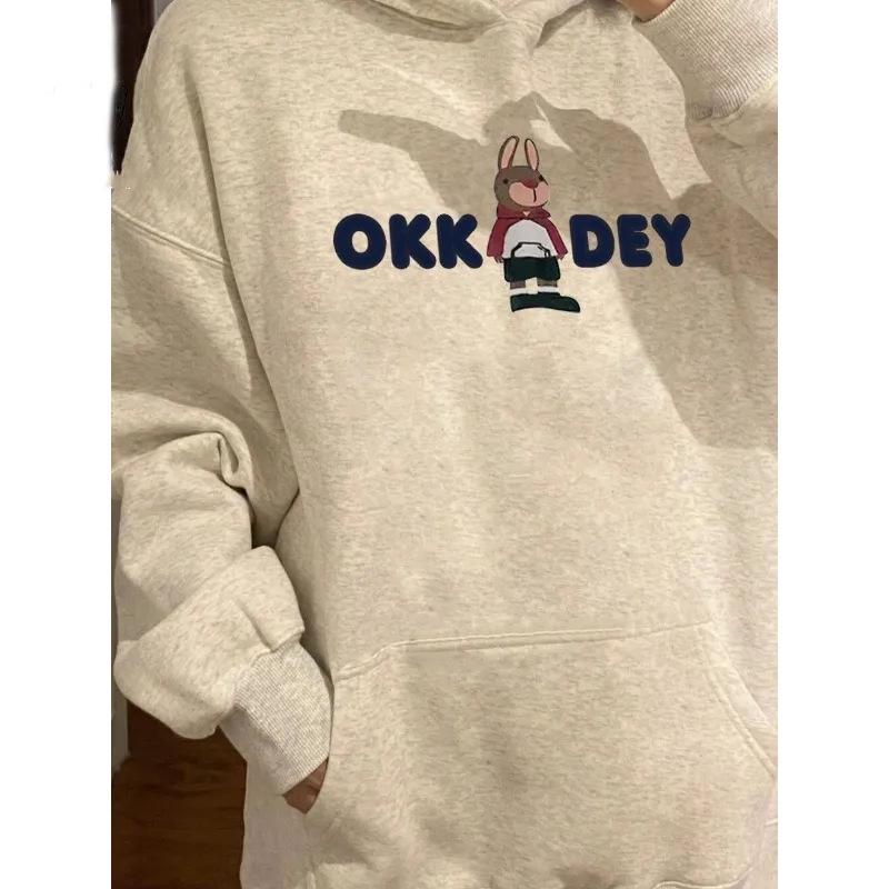 Women's Oversized Fleece-Lined Cotton Hoodie - Hong Kong Style, Autumn/Winter