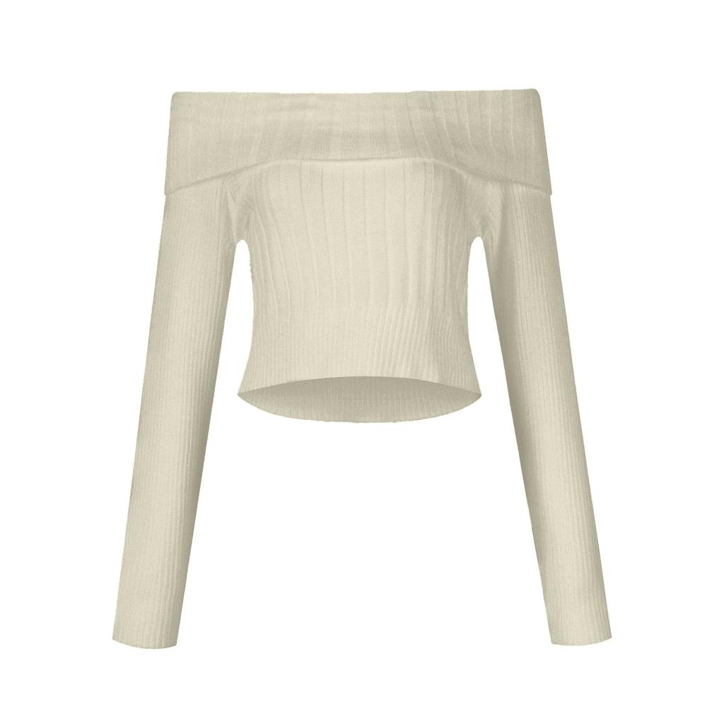 Dámská móda Ležérní Jednobarevný Rovná ramena Sexy Plisovaný Slim Top Nový Sexy S jedním ramenem Dlouhý rukáv Pletený svetr