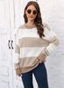 Women's Pullover Top Cross-border European and American Women's Clothing Autumn and Winter New Casual Loose Woven Sweater Contrasting Stripes Splicing