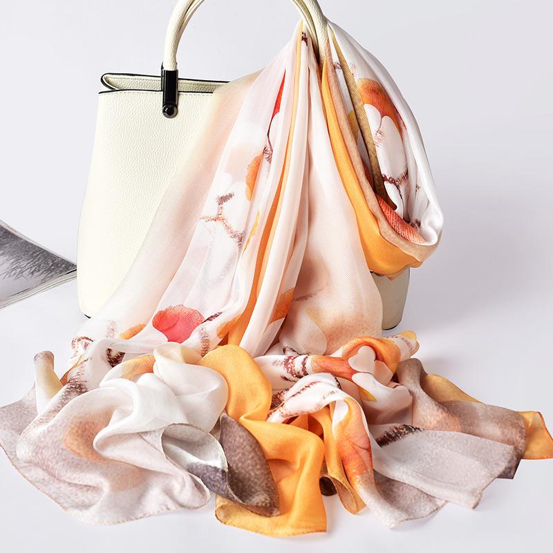 100% Pure Silk Long Scarf Women Foulard Femme Natural Hangzhou Silk Shawl Wrap For Ladies Luxury Echarpe Print Silk Head Scarf 110x190cm