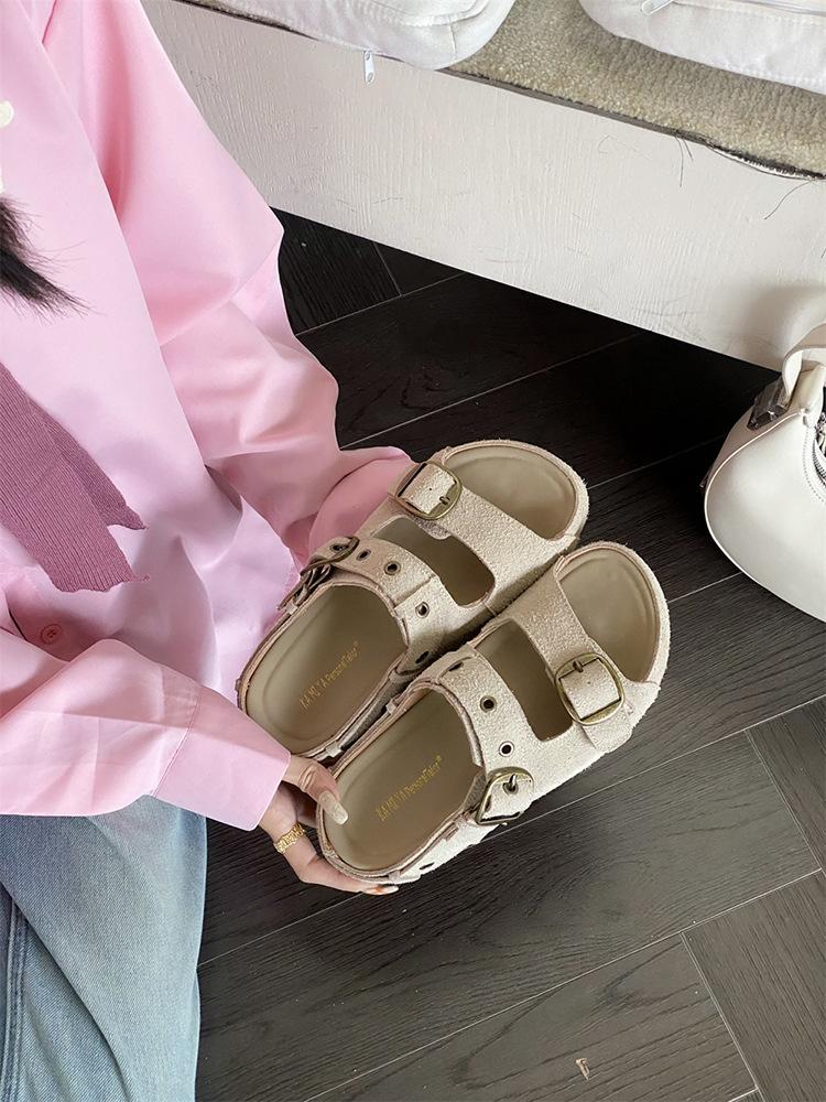 

Boken slippers women s leather cow velvet non-slip beach shoes summer outer sandals flat-soled Boken cool slippers 40