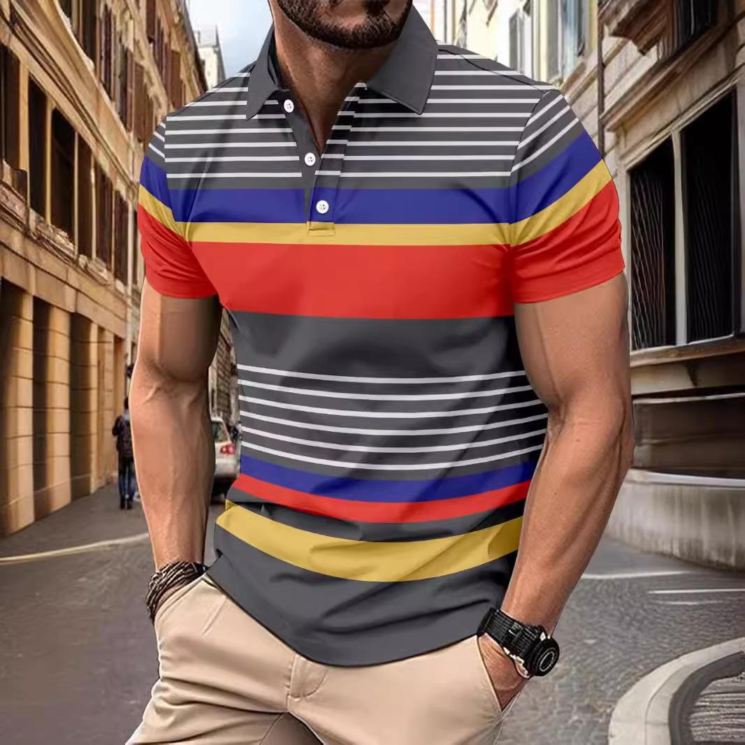 

Summer New Arrival Men s Striped Collared Short-Sleeved Top Casual Colour-Block Polo Shirt XL сірий колір