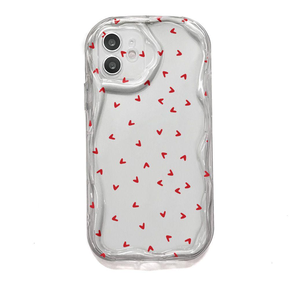 Red Love Heart Phone Case for Apple 12-16 Pro Max, Cream Shell, Cross-Border European and American Design