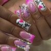 Popular hand-worn nail fake nail duck mouth type wearing nail piece French pink point diamond sweet cool wind