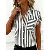 Summer Women's Drop Shoulder Button Striped Pocket Casual Shirt
