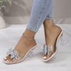 Mid-calf Shoes with Square Toe, Crystal Heels, Transparent Straps, Summer Flip-flops for Women