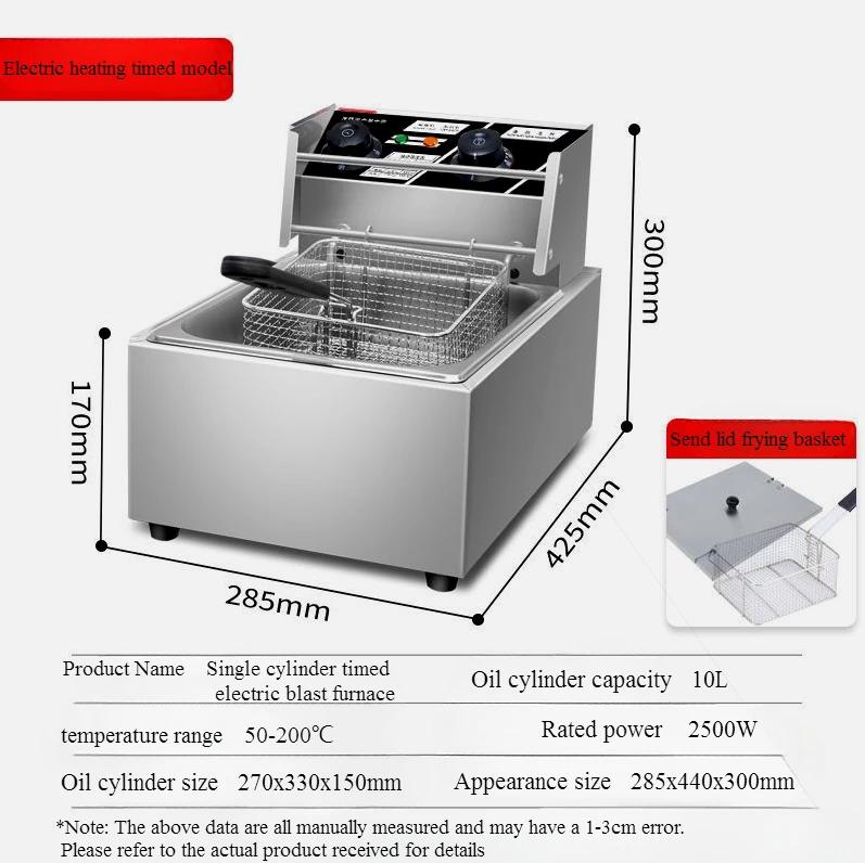 220V10l Stainless Steel Commercial Electric Frit Use Stove Single Cylinder Smokeless Chicken Dough French Fries Fryer Machine