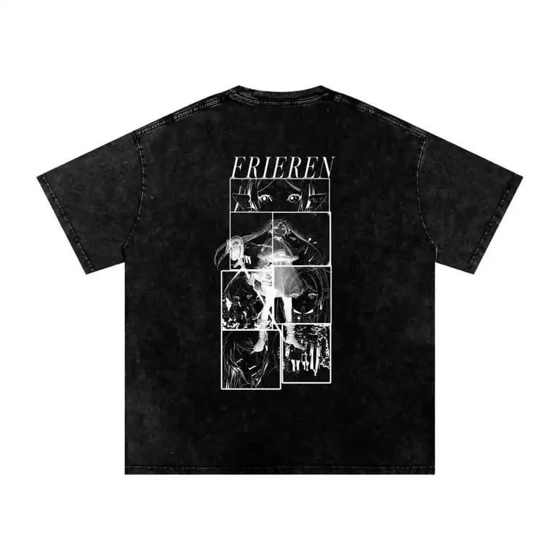 Frieren Anime Acid Washed Oversize T-shirt Fern Anime Unisex High Quality Oversized T-shirt High-end Luxury Couples High Quality