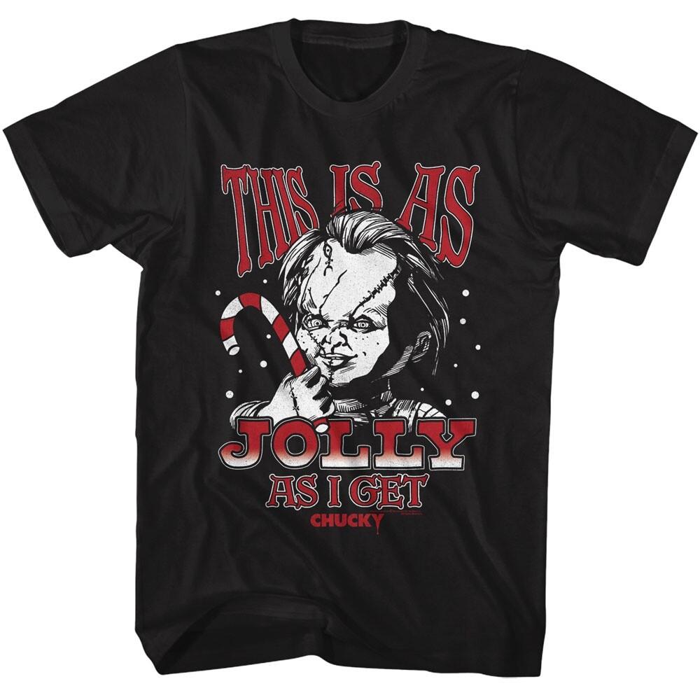 Chucky Horror Movie Men039;s T Shirt THIS IS AS JOLLY Black Cotton New Merch Unisex T-Shirt M