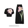 French Temperament Elegant Two-piece Women's Three-dimensional Flower Short-sleeved Top + High-waisted A-line Long Skirt Set