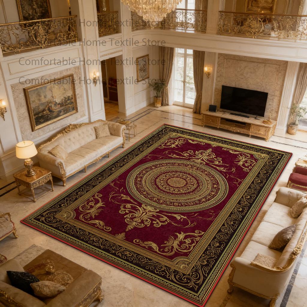 European Red Retro Large Apartment Soft Carpet Decoration Living Room Non-slip Luxury Rug Easy Clean Lint-free Coffee Tables Mat