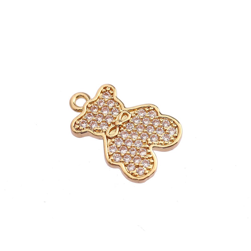 Cartoon Copper Inlaid Zircon Bear Doll Diy Necklace Bracelet Pendant Material Earrings Hairpin Full Diamond Jewelry Accessories