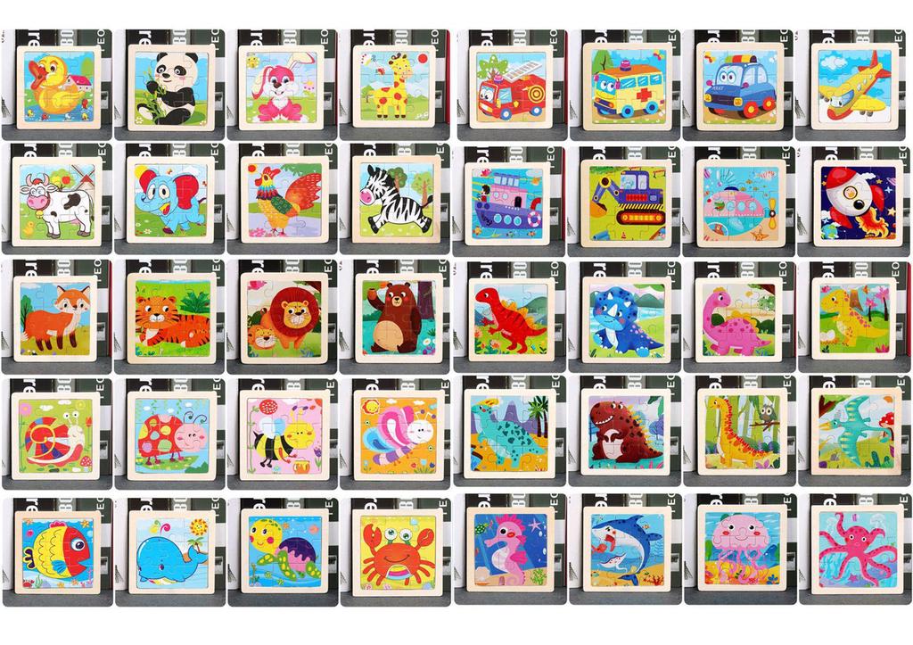 9-Piece Wooden Cartoon Animal Jigsaw Puzzle for Kids Ages 2-6: Educational Toy for Early Development