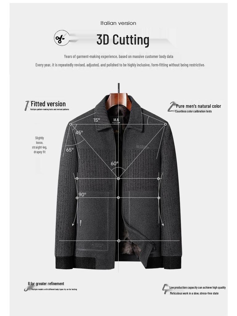 Dad's Winter Velvet Wool Coat: Men's Warm Thickened Jacket for Grandpa