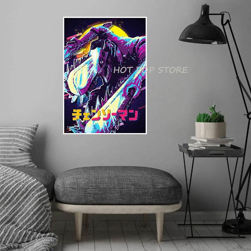 Japanese Hot  Anime Chainsaw Man Canvas Poster Manga Painting Aesthetic Wall Art Picture for Bedroom Coffee House Bar Decor Gift